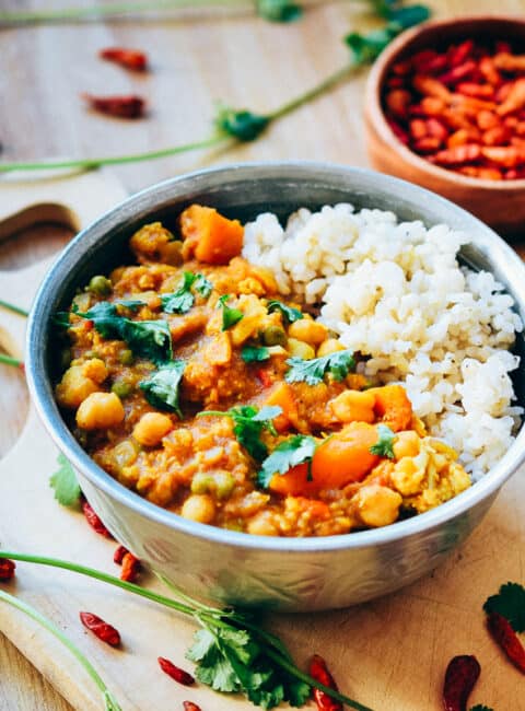 Curry de verduras y garbanzos. Receta vegana
