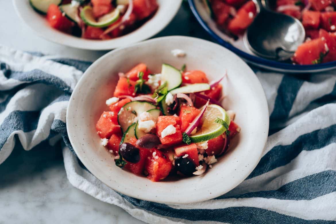 Ensalada de sandía con pepino y queso feta