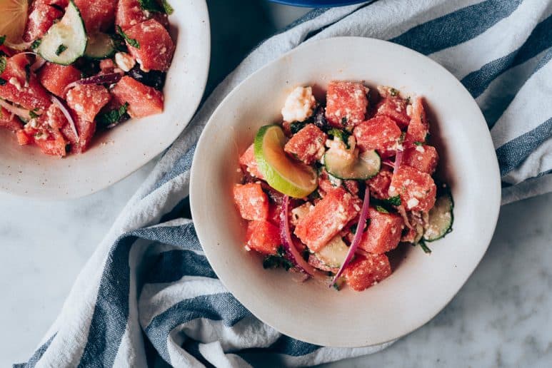 Ensalada mediterránea con sandía y queso feta