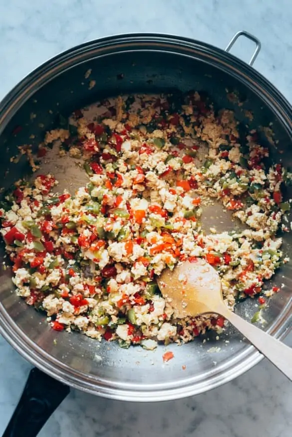 Sofrito y tofu hecho para fajitas