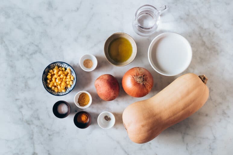 Ingredientes crema de calabaza y coco