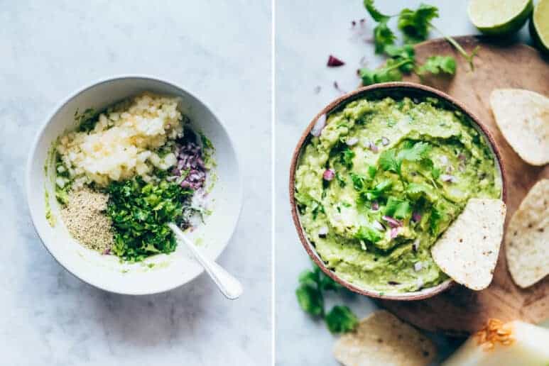 Juntar ingredientes guacamole casero con melón