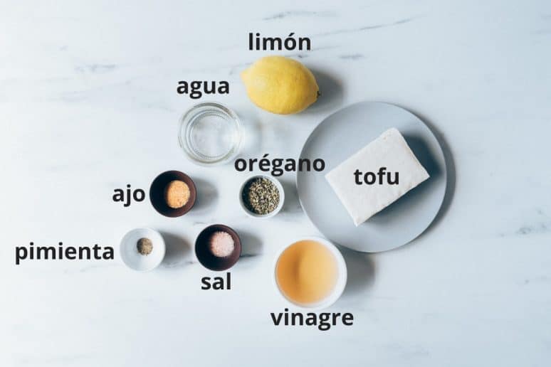 Ingredientes queso feta vegano