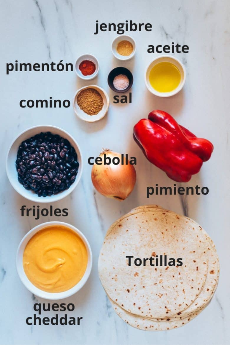 Ingredientes quesadillas veganas